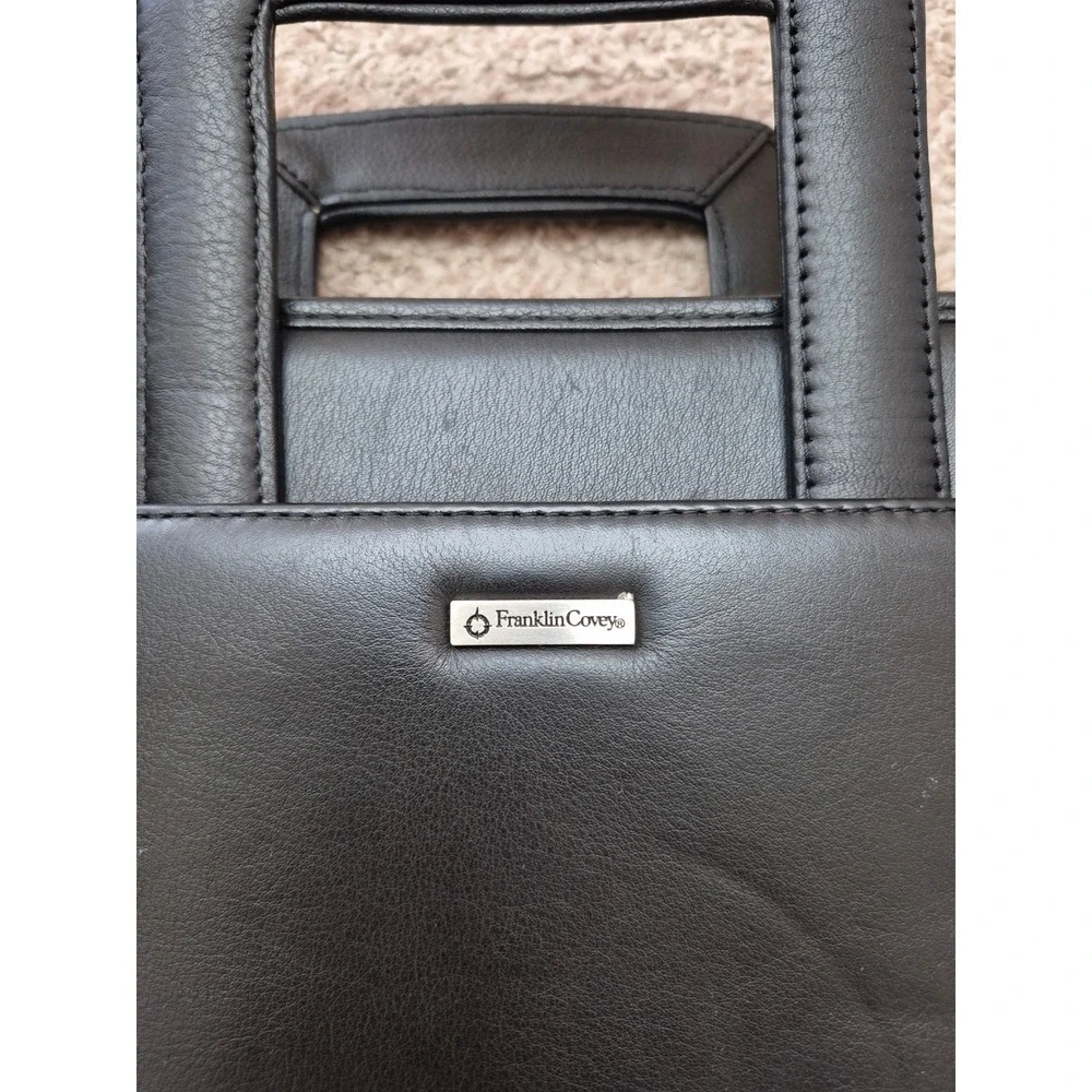 Franklin Covey Black Leather Zippered 3 Ring Binder Planner Briefcase